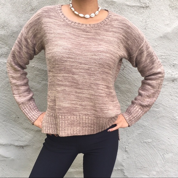 Tilly's Sweaters - Beige knit sweater, Heather sweater, crewneck sweater, high low sweater